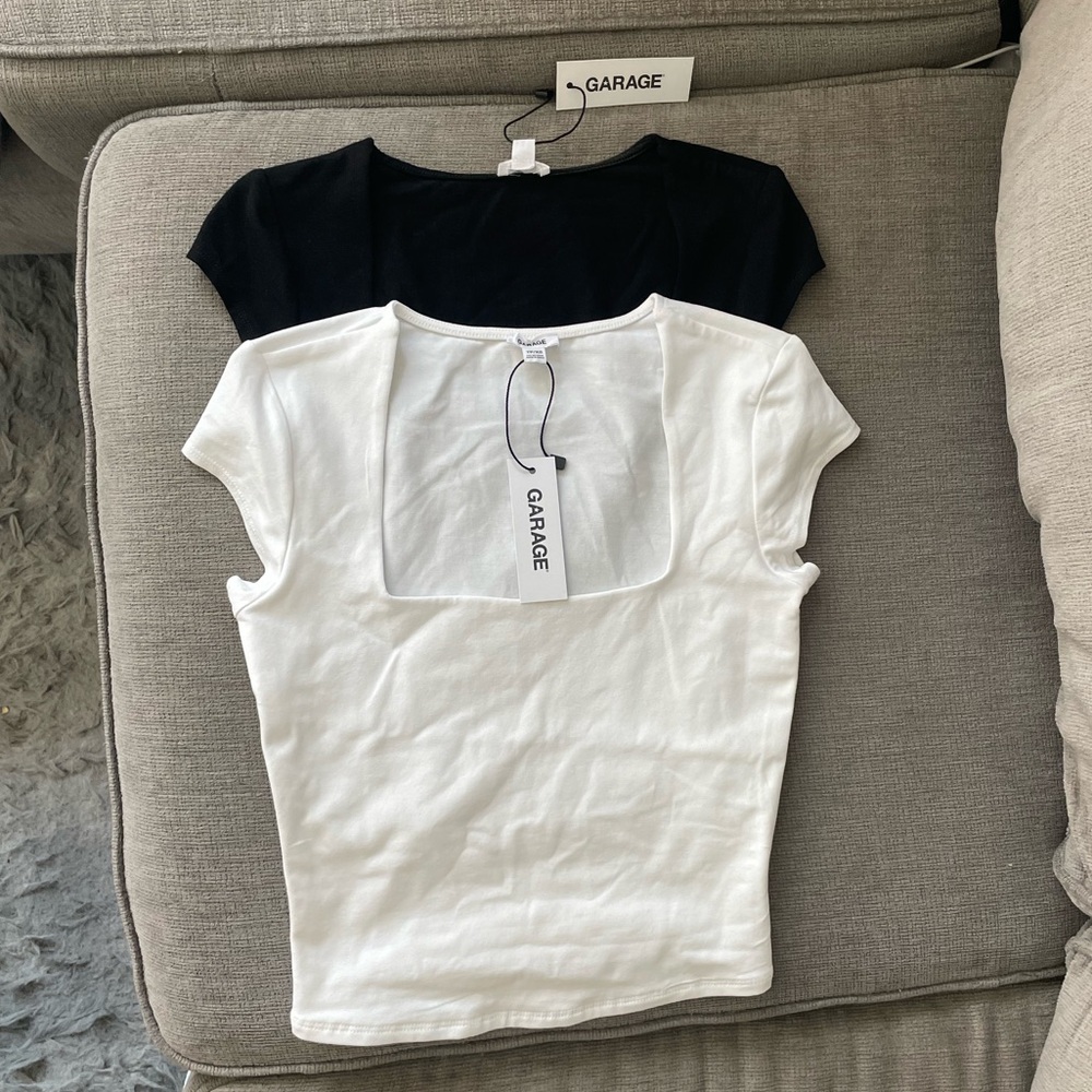 NWT 2 shirts Portia Square Neckline Tee XS in black and white